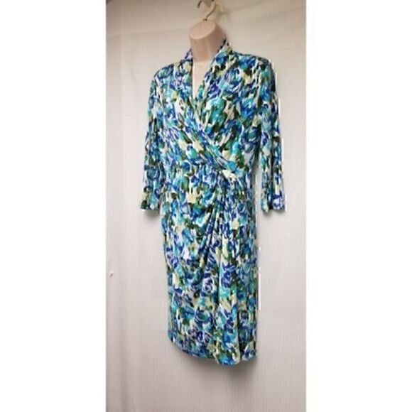 Shape Benefits by Chadwicks  3/4 Sleeve V-Neck Multicolor Floral Wrap Dress 6P - Picture 5 of 8